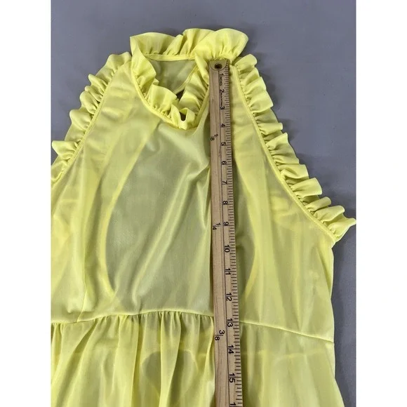 Vintage Maxi‎ Nightgown Women's Yelllow Sz Médium Nylon Y2K Hem Ruffle Made USA